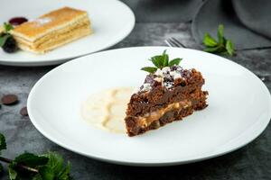 glutenfree chocolate cake with nut layer and berries photo