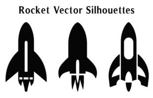 cohete siluetas vector gratis, conjunto de cohete íconos vector, lanzamiento astronave y astronave siluetas