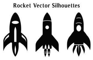 cohete siluetas vector gratis, conjunto de cohete íconos vector, lanzamiento astronave y astronave siluetas