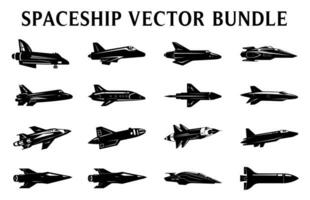 Set of Spaceship vector isolated Silhouette, Spacecraft Rocket Silhouettes Bundle