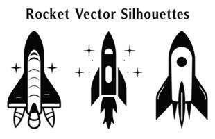 Rocket Silhouette Clipart Bundle, Set of Rocket icons vector, Launch spaceship and spacecraft Silhouettes vector