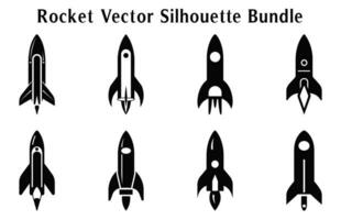 Rocket Silhouette Clipart Bundle, Set of Rocket icons vector, Launch spaceship and spacecraft Silhouettes vector