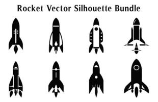 cohete silueta clipart manojo, conjunto de cohete íconos vector, lanzamiento astronave y astronave siluetas vector