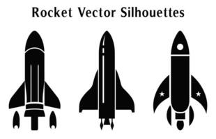 Rocket Silhouette Clipart Bundle, Set of Rocket icons vector, Launch spaceship and spacecraft Silhouettes vector