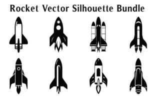 cohete silueta clipart manojo, conjunto de cohete íconos vector, lanzamiento astronave y astronave siluetas vector