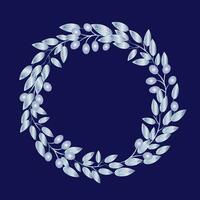 Advent wreath with holly berries, mistletoe, pine and spruce branches, rowan berries on a blue background. Merry Christmas and Happy New Year. Vector EPS10