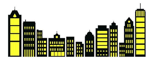 un conjunto de siluetas de ciudad edificios, antecedentes ciudades floreciente, completamente construido, concentrado Alto el ordenado y denso difícil y fuerte moderno edificio vector