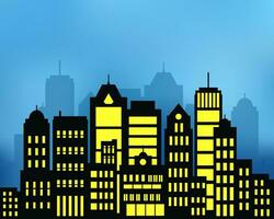 Landscape set of buildings silhouetted on white background. A black outline of low-rise and high-rise complexes and skyscrapers. Structural constructions placed urban objects vector