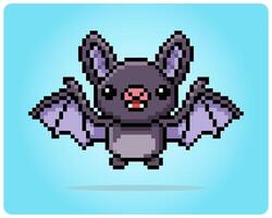 8 bit Pixel of bat. Pixel animals for game assets in vector illustration.