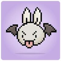 Bunny with bat wing in 8 bit pixel art. Pixel animals for game assets in vector illustration