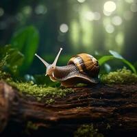 ai generative Snail in a Wet Mossy Garden photo