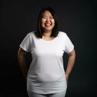 ai generative multi ethnic plus size people in white shirt for mock up on a black background photo