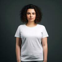 ai generative multi ethnic plus size people in white shirt for mock up on a black background photo