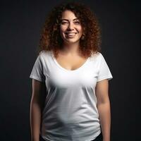 ai generative multi ethnic plus size people in white shirt for mock up on a black background photo