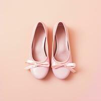 ai generative Ballet slippers isolated on pastel pink background. photo