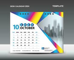 Calendar 2024 year template vector- October 2024 year, Desk calendar 2024 design, Week starts Sunday, Planner, Stationery design, flyer, Calendar printing, gradient polygon background concept vector