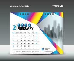 Calendar 2024 year template vector- February 2024 year, Desk calendar 2024 design, Week starts Sunday, Planner, Stationery design, flyer, Calendar printing, gradient polygon background concept vector