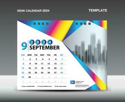 Calendar 2024 year template vector- September 2024 year, Desk calendar 2024 design, Week starts Sunday, Planner, Stationery design, flyer, Calendar printing, gradient polygon background concept vector