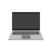 Realistic perspective front laptop with keyboard isolated incline 90 degree. Computer notebook with empty screen template. Front view of mobile computer with keypad backdrop. Digital equipment cutout. vector