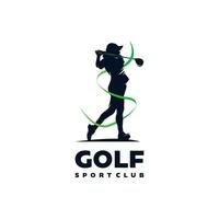 woman golf club logo. golf training logo design template vector