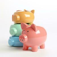 AI GENERATION piggy bank. Pastel background. 3D rendering. Financial and investment business concepts photo