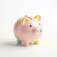 AI GENERATION piggy bank. Pastel background. 3D rendering. Financial and investment business concepts photo