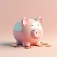 AI GENERATION piggy bank. Pastel background. 3D rendering. Financial and investment business concepts photo