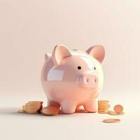 AI GENERATION piggy bank. Pastel background. 3D rendering. Financial and investment business concepts photo