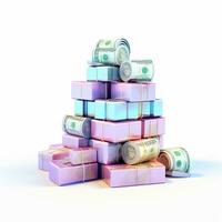 AI GENERATION stack of dollars. Pastel background. 3D rendering. Financial and investment business concepts photo