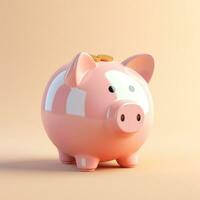 AI GENERATION piggy bank. Pastel background. 3D rendering. Financial and investment business concepts photo