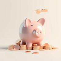 AI GENERATION piggy bank. Pastel background. 3D rendering. Financial and investment business concepts photo