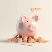 AI GENERATION piggy bank. Pastel background. 3D rendering. Financial and investment business concepts photo