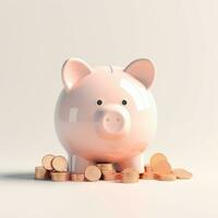 AI GENERATION piggy bank. Pastel background. 3D rendering. Financial and investment business concepts photo