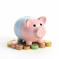 AI GENERATION piggy bank. Pastel background. 3D rendering. Financial and investment business concepts photo