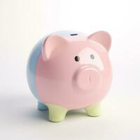 AI GENERATION piggy bank. Pastel background. 3D rendering. Financial and investment business concepts photo