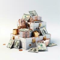 AI GENERATION stack of dollars. Pastel background. 3D rendering. Financial and investment business concepts photo