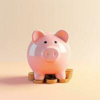 AI GENERATION piggy bank. Pastel background. 3D rendering. Financial and investment business concepts photo