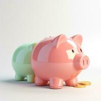 AI GENERATION piggy bank. Pastel background. 3D rendering. Financial and investment business concepts photo