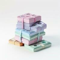 AI GENERATION stack of dollars. Pastel background. 3D rendering. Financial and investment business concepts photo