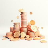 AI GENERATION Sky scraper and stack of coins, Pastel background. 3D rendering. Financial and investment business concepts photo