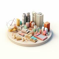 AI GENERATION Sky scraper and stack of coins, Pastel background. 3D rendering. Financial and investment business concepts photo
