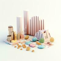 AI GENERATION Sky scraper and stack of coins, Pastel background. 3D rendering. Financial and investment business concepts photo