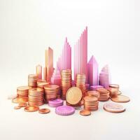 AI GENERATION Sky scraper and stack of coins, Pastel background. 3D rendering. Financial and investment business concepts photo