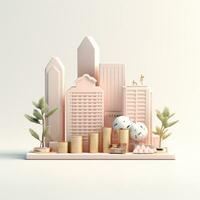 AI GENERATION Sky scraper and stack of coins, Pastel background. 3D rendering. Financial and investment business concepts photo