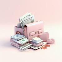 AI GENERATION stack of dollars. Pastel background. 3D rendering. Financial and investment business concepts photo