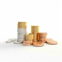 AI GENERATION stack of coins. Pastel background. 3D rendering. Financial and investment business concepts photo