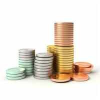 AI GENERATION stack of coins. Pastel background. 3D rendering. Financial and investment business concepts photo
