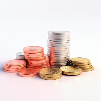 AI GENERATION stack of coins. Pastel background. 3D rendering. Financial and investment business concepts photo
