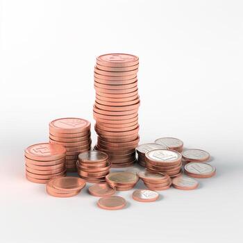 AI GENERATION stack of coins. Pastel background. 3D rendering. Financial and investment business concepts photo
