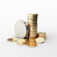 AI GENERATION stack of coins. Pastel background. 3D rendering. Financial and investment business concepts photo